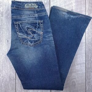 Silver Jeans Womens 28x29 Aiko Bootcut Boot Medium Blue Denim Mid Rise Pant